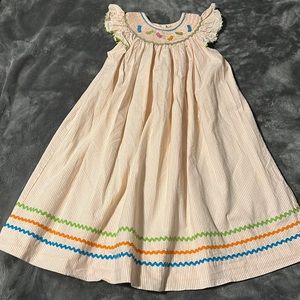 Zuccini Flip Flop Smocked Angel Sleeve Orange SeersuckerDress size 5